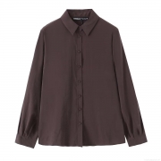 Women's European Style Lapel Long Sleeve Shirt Solid Color Single Breasted Polyester Blouse Top For Autumn Streetwear Casual Daily