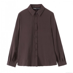 Women's European Style Lapel Long Sleeve Shirt Solid Color Single Breasted Polyester Blouse Top For Autumn Streetwear Casual Daily