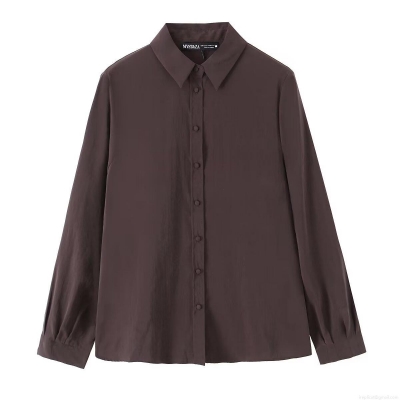 Women's European Style Lapel Long Sleeve Shirt Solid Color Single Breasted Polyester Blouse Top For Autumn Streetwear Casual Daily