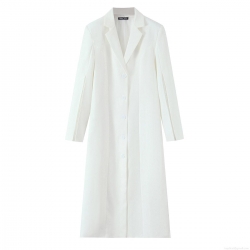 Women's Longline Polyester Blazer Jacket Single Breasted Slit Sleeve Autumn Fashion Outerwear Solid Color Notch Lapel Streetwear Elegant Coat