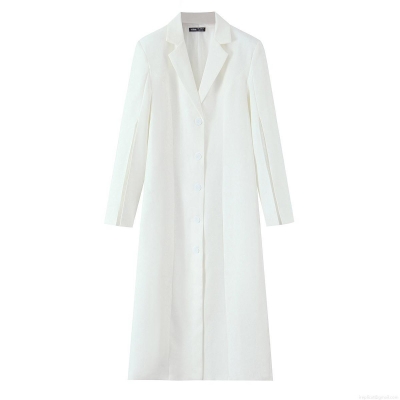 Women's Longline Polyester Blazer Jacket Single Breasted Slit Sleeve Autumn Fashion Outerwear Solid Color Notch Lapel Streetwear Elegant Coat