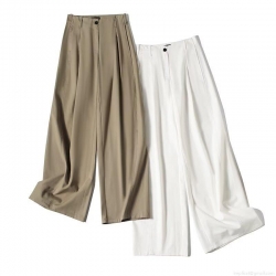 Women's High Waist Wide Leg Pants Cotton Lyocell Blend Trousers Summer Office Commuter Style Straight Leg Solid Color Casual Long Pants For Ladies