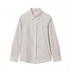 Women's Casual Striped Long Sleeve Shirt With Shoulder Pads Fashion Office Poplin Button Down Blouse Polyester Cotton Blend Regular Fit Tops For Women