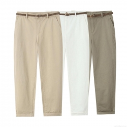 Women's Casual High Waist Tapered Pants With Braided Belt Solid Color Polyester Trousers For Daily Commuting Office Lady Slim Fit Spring Autumn Bottoms