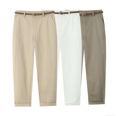 Women's Casual High Waist Tapered Pants With Braided Belt Solid Color Polyester Trousers For Daily Commuting Office Lady Slim Fit Spring Autumn Bottoms