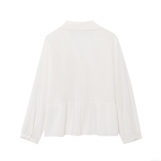 Women's French Vintage V Neck Blouse Shirt Long Sleeve Lace Patchwork Single Breasted Ruffle Hem Faux Linen Cotton Top For Elegant Lady Daily Wear