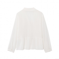 Women's French Vintage V Neck Blouse Shirt Long Sleeve Lace Patchwork Single Breasted Ruffle Hem Faux Linen Cotton Top For Elegant Lady Daily Wear