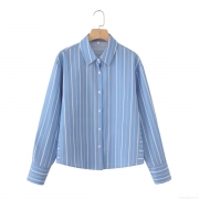 Women's Long Sleeve Striped Poplin Cotton Shirt Classic Lapel Button Down Blouse For Office Daily Casual Lady Modern Spring Fashion Top