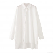 Women's 100% Cotton Poplin Long Sleeve Shirt Oversized Irregular Hem Side Split Button Down Blouse Top For Casual Daily Fashion