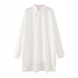 Women's 100% Cotton Poplin Long Sleeve Shirt Oversized Irregular Hem Side Split Button Down Blouse Top For Casual Daily Fashion