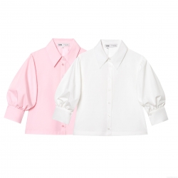 Women's Elegant Poplin Shirt Long Puff Sleeve Single-Breasted Polyester Cotton Blend Tencel-Like Blouse Solid Color Sweet Casual Office Top For Women