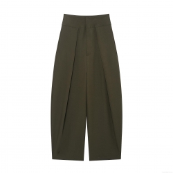 Women's High Waisted Pleated Balloon Pants Polyester Dark Olive Green Solid Color Casual Trousers Loose Wide Leg Long Pants for Office Daily Wear