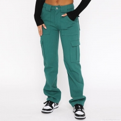 Women's Loose Cargo Pants Cotton Blend Multi-Pocket Casual Streetwear Mid Waist Straight Leg Denim Trousers For Outdoor Fashion