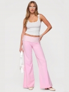 Women's Casual Wide Leg Pants Polyester Spandex Blend Low Waist Foldover Waistband Stripe Polka Dot Detail Daily Streetwear Lounge Trousers American Style Y2K Aesthetic
