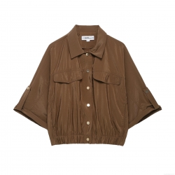 Women's Utility Cargo Shirt 100% Polyester 3/4 Sleeve Lapel Metal Button Down Daily Streetwear Loose Fit Elastic Hem Flap Pockets For Women