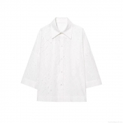 Women's Loose Turn-down Collar Long Sleeve Shirt With Fringe Tassel Texture Solid White Button Down Blouse Top For Summer Streetwear Office