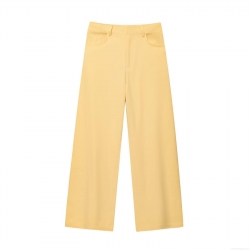 Women's High Waist Wide Leg Casual Pants Sunflower Yellow Straight Trousers Solid Color Polyester Blend Streetwear Style Fashion Slacks