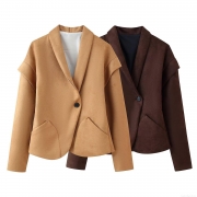 Women's Faux Suede Blazer Jacket Long Sleeve Patchwork Slim Fit Single Button Outerwear Autumn Fashion Streetwear Casual Women Blazers Top