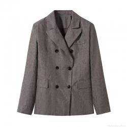 Women's Western Style Slim Fit Double Breasted Blazer Jacket Lapel Long Sleeve Polyester Cotton Blend Suit Coat For Office Career Casual Streetwear