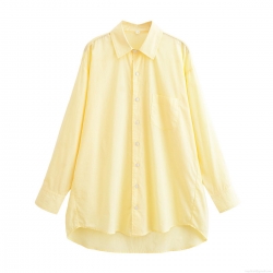 Women's Long Sleeve Button Down Shirt Loose Fit Lapel Blouse Casual Solid Color Polyester Spandex Lightweight Top For Daily Office Work Summer Spring