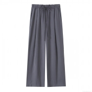 Women's High Waist Wide Leg Pants Casual Polyester Drawstring Loose Straight Trousers Solid Color Dark Grey Office Wear Fashion Long Pants