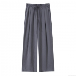 Women's High Waist Wide Leg Pants Casual Polyester Drawstring Loose Straight Trousers Solid Color Dark Grey Office Wear Fashion Long Pants
