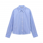 Women's Casual Striped Poplin Blouse Long Sleeve Button Down Shirt Vertical Stripe Loose Fitting Top for Office Daily Workwear Elegant Fashion