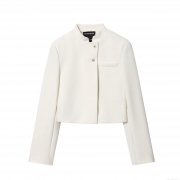 Women's Minimalist White Short Blazer Jacket Slim Fit Polyester Long Sleeve Stand Collar Solid Color Outerwear For Office Daily Lady Fashion