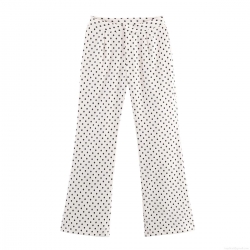 Women High Waisted Polka Dot Print Straight Leg Pants Casual Long Trousers 100% Polyester Flowy Wide Leg Pants For Women Daily Fashion Retro Style Soft Breathable Bottoms