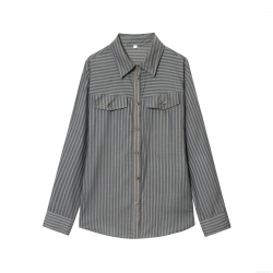 Women's Striped Long Sleeve Button Up Shirt Polyester Cotton Blend Poplin Blouse With Double Pockets Casual Lapel Fashion Tops For Daily Office Streetwear