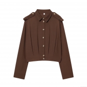 Women's Casual Polyester Long Sleeve Shirt Fashion Solid Color Turn-down Collar Blouse With Shoulder Straps Elastic Hem Single Breasted Top For Daily Work