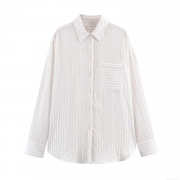Women's Striped Long Sleeve Button Down Blouse Casual Loose Polo Collar Shirt Polyester Cotton Blend Office Work Daily Tops