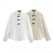 Women's Vintage Polka Dot Bow Long Sleeve Blouse Elegant Turn-down Collar Polyester Shirt Casual Streetwear Tops For Party Dating Daily Women Clothing