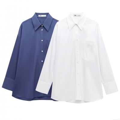 Women's Lapel Collar Long Sleeve Button Down Shirt Polyester Cotton Blend Solid Color Oversized Blouse With Chest Pocket Casual Streetwear Tops