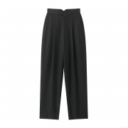 Women's High Waisted Straight Leg Pleated Trousers Solid Black Wide Leg Casual Pants With Pockets Office Streetwear Autumn Winter