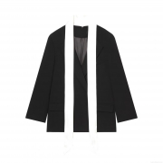 Women Fashion Long Sleeve Blazer With Contrast Scarf Peaked Lapel Single Breasted Slim Fit Casual Commuter Suit Jacket For Office Daily Wear Elegant Outerwear