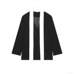 Women Fashion Long Sleeve Blazer With Contrast Scarf Peaked Lapel Single Breasted Slim Fit Casual Commuter Suit Jacket For Office Daily Wear Elegant Outerwear