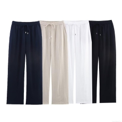 Women's Casual Linen Blend Wide Leg Pants Elastic High Waist Drawstring Straight Trousers Minimalist Breathable Summer Loose Daily Bottoms