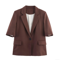 Women's Short Sleeve Blazer Jacket Linen Blend Single Breasted Notch Lapel Solid Color Commuter Elegant Suit Top For Work Office