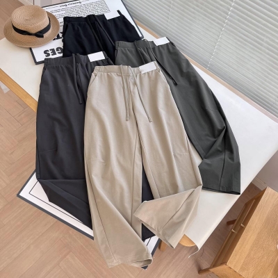 Women's Casual Wide Leg Pants Quick Dry Polyester Spandex Elastic Drawstring Waist Trousers For Daily Wear Loose Fit Straight Leg Bottoms