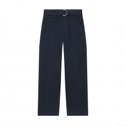 Women's Fashion Casual Cargo Pants With Belt High Waist Deep Blue Twill Straight Leg Trousers Multi Pockets Streetwear Lady Utility Work Pants