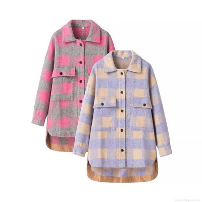 Women's Oversized Plaid Shacket Casual Flannel Button Down Shirt Jacket With Pockets Long Sleeve Lapel Blouse For Autumn Winter