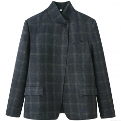Women Fashion Plaid Blazer Jacket Long Sleeve Single Breasted Lapel Polyester Outerwear For Office Lady Elegant Casual Plaid Workwear Suit Jacket