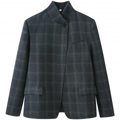 Women Fashion Plaid Blazer Jacket Long Sleeve Single Breasted Lapel Polyester Outerwear For Office Lady Elegant Casual Plaid Workwear Suit Jacket