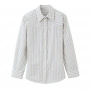 Women Fashion Striped Padded Shoulder Poplin Shirt Casual Long Sleeve Button Down Blouse Top Women Work Office Clothing