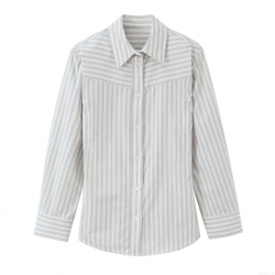 Women Fashion Striped Padded Shoulder Poplin Shirt Casual Long Sleeve Button Down Blouse Top Women Work Office Clothing