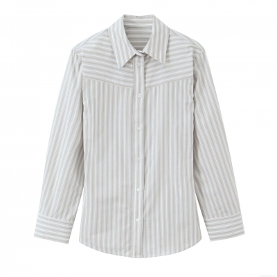 Women Fashion Striped Padded Shoulder Poplin Shirt Casual Long Sleeve Button Down Blouse Top Women Work Office Clothing