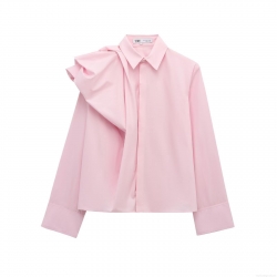 Women's Elegant Poplin Shirt Ruffle Puff Sleeve Blouse Asymmetric Design Solid Color Polyester Cotton Blend Top for Party Dating Office Ladies