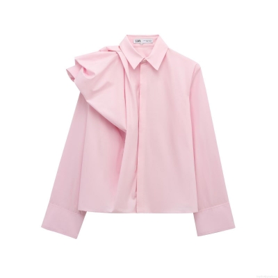 Women's Elegant Poplin Shirt Ruffle Puff Sleeve Blouse Asymmetric Design Solid Color Polyester Cotton Blend Top for Party Dating Office Ladies