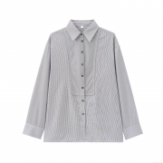 French Elegant Vertical Stripe Shirt Women Long Sleeve Button Down Polyester Blouse Casual Lapel Top For Office Daily Wear
